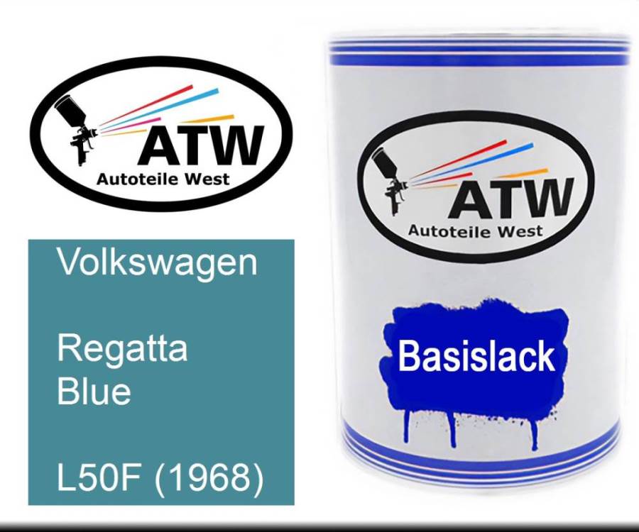 Volkswagen, Regatta Blue, L50F (1968): 500ml Lackdose, von ATW Autoteile West.